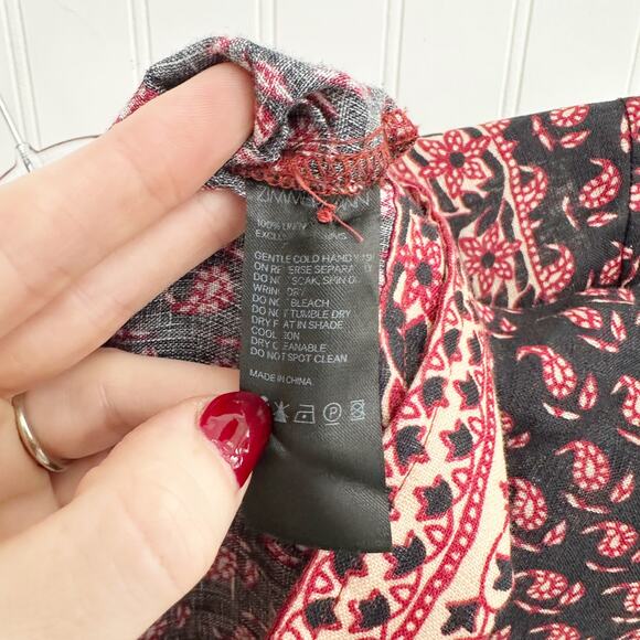 Zimmermann Jaya Cropped Tie Front Printed Linen Blouse Top Red Black Size 0 XS - Picture 6 of 7